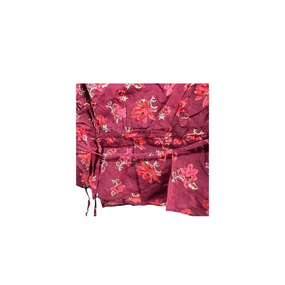 Floral Wrap Ruffle Blouse V-Neck Long Sleeve Sheer Tie Waist Women's Top Size S - Picture 4 of 14